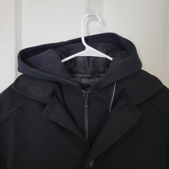 Black Rivet Men’s Hooded Wool Jacket Lined Button Zip Black M Great Condition - Picture 3 of 9